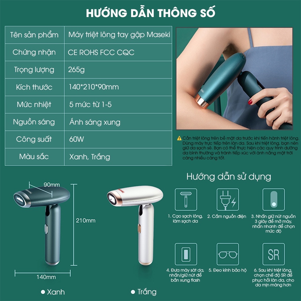 Máy triệt lông vĩnh viễn, máy triệt lông mini Venus Hair Remove cao cấp không đau an toàn tại nhà - Quà tặng 300k