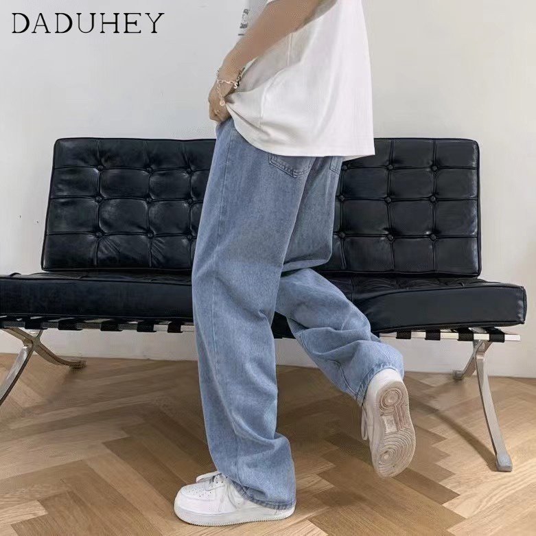 Quần jean ống thẳng rộng thắt lưng cao thời trang đường phố cao cấp mùa thu 2022 mới cho nam