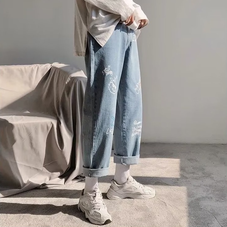 Quần Jeans Ống Suông Nam In Quần Bò Nữ ống đứng Hình Anime Quần ống Suông Mới Phong Cách Hàn Quốc Quần Baggy Jean Thời Trang Quần Jean Nam Co Giãn Unisex