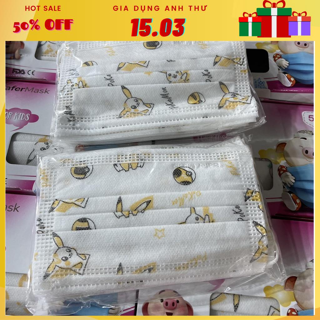 Set Hộp 50 Cái Khẩu Trang Y Tế Trẻ Em Hình Dễ Thương Phù Hợp Với Bé Dưới 10 Tuổi