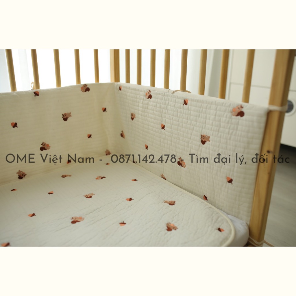 Quây cũi vải cotton Hàn chần bông thêu dùng cho lòng cũi 60x120cm OME