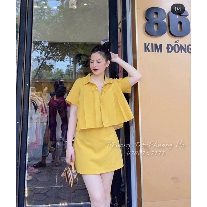 set Áo smi tay lỡ+cvay A cực xinh