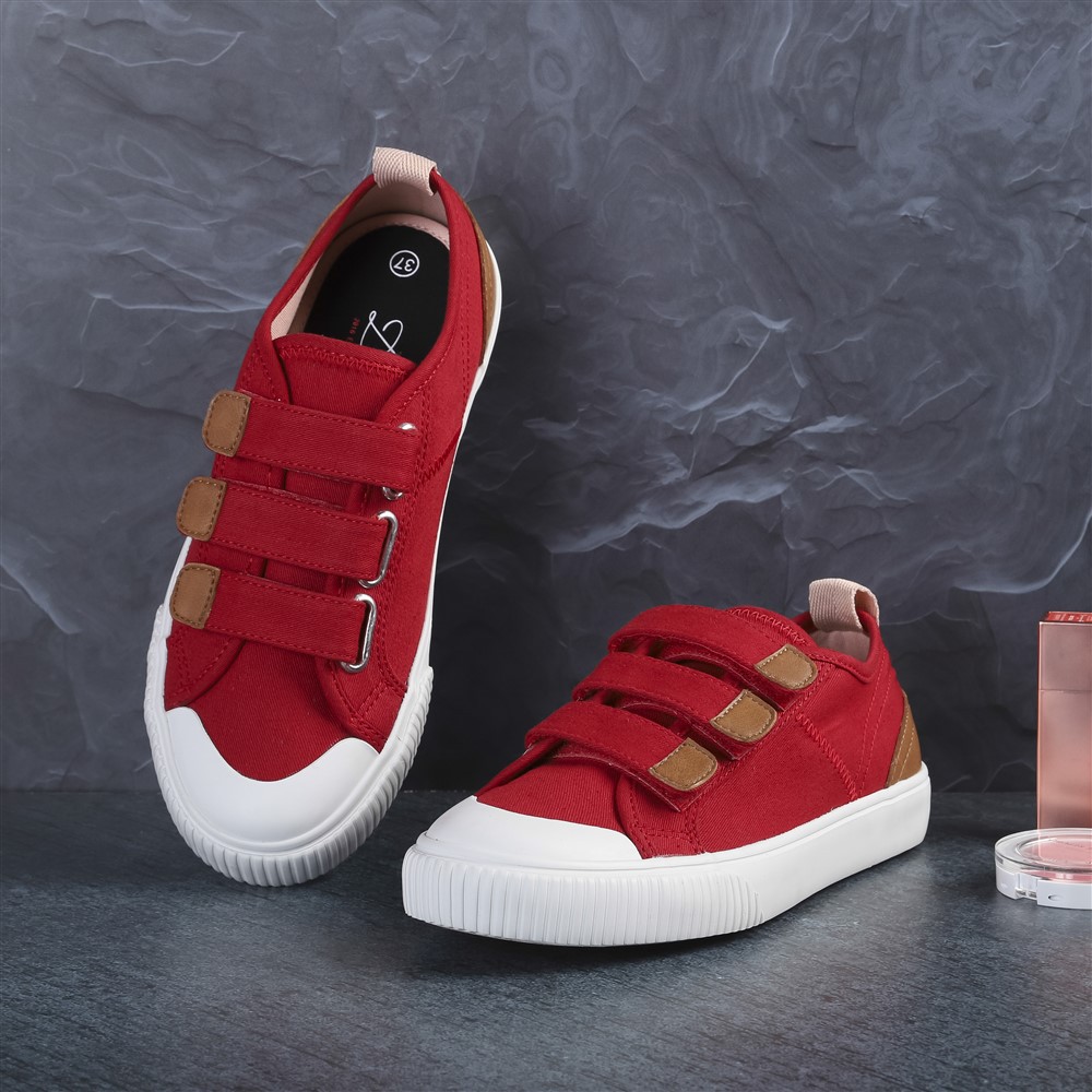 Giày Sneaker Vải Nữ DINCOX E01 Quai Dán Nữ Tính Red