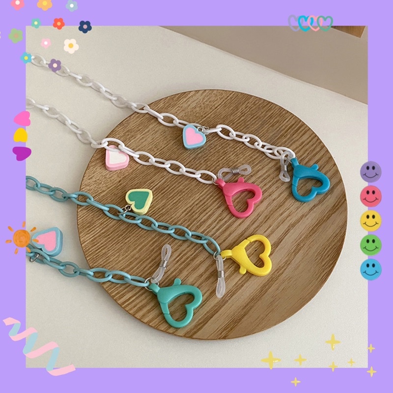 Dây đeo khẩu trang & mắt kính acrylic khoá trái tim 💓 charm tim 🎀 cute