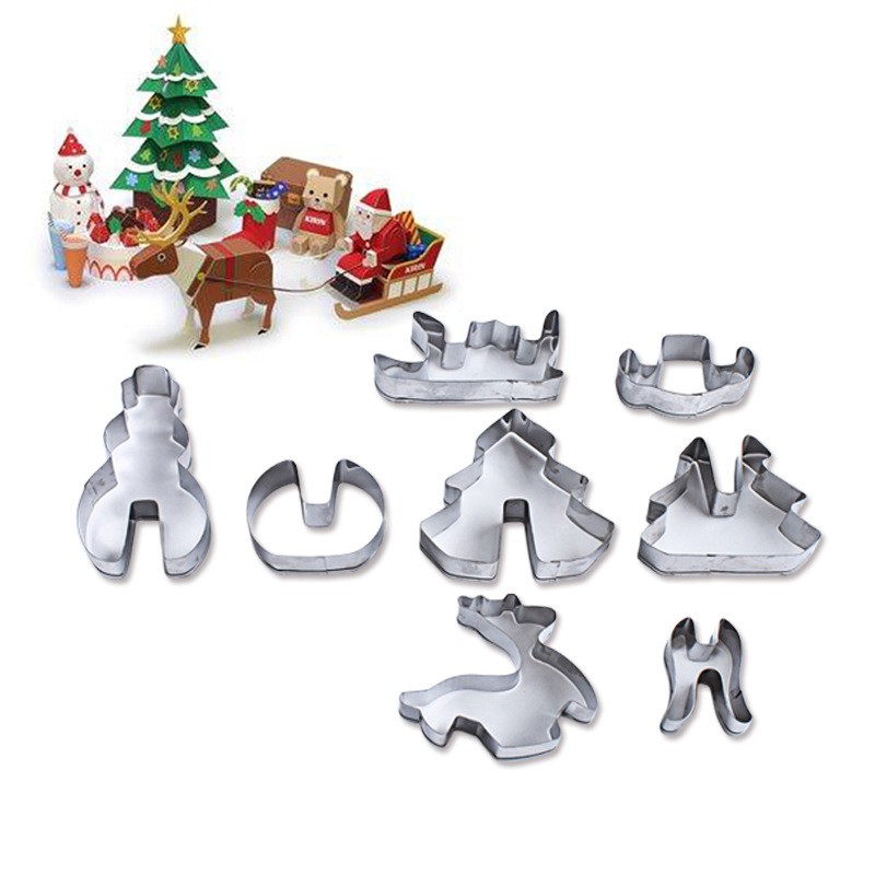 welo 8 Pcs/Set 3D Christmas Scenario Cookie Cutter Set Cake Decoration Stainless Steel Biscuit Mould Fondant Cookie Cutter welo