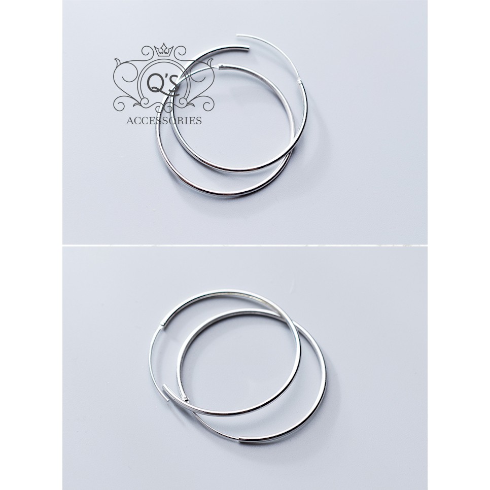 Khuyên tai bạc tròn bản to bông bạc nữ trơn big size chốt lẫy S925 HOOP Silver Earrings QA SILVER - KÈM ẢNH THẬT