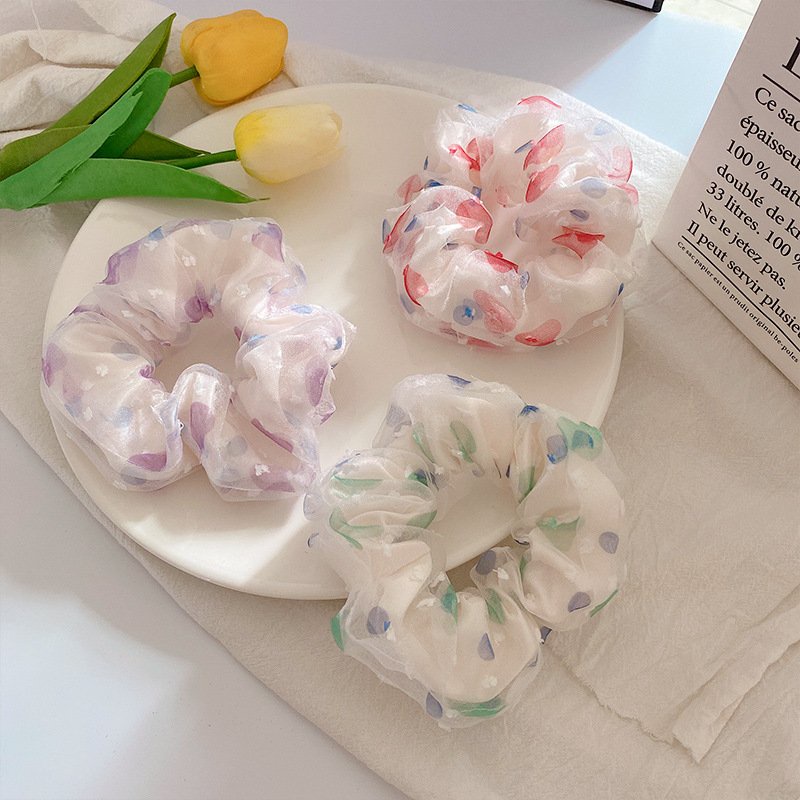 Dây cột tóc vải scrunchies chấm tròn siêu dễ thương DVC