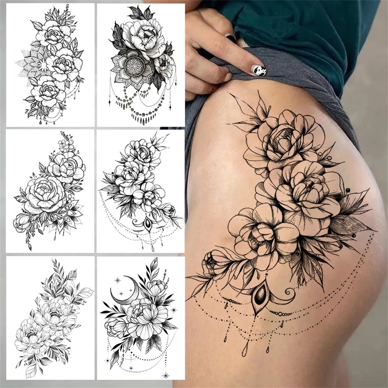 1 Tờ Hình Xăm Dán Tạm Thời Họa Tiết Hoa Hồng Đen Quyến Rũ Chống Thấm Nước Cho Nam Và Nữ