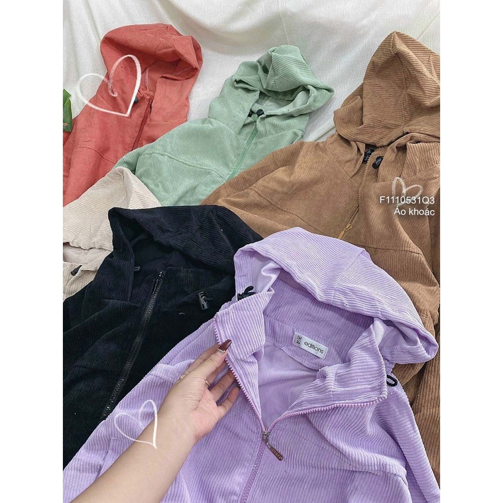 Áo khoác nhung tăm có nón kéo khóa tay dài bo thời trang!