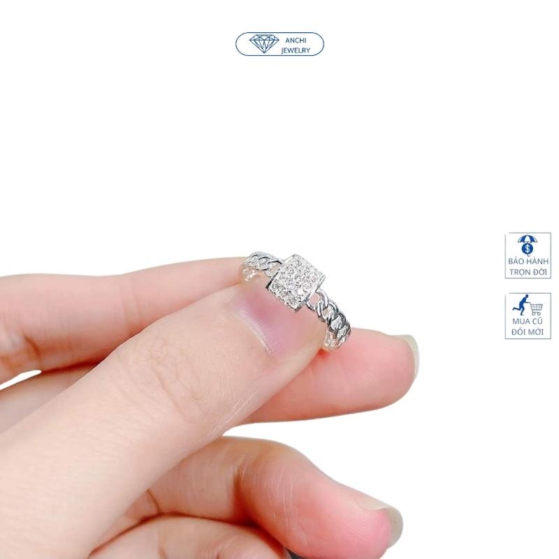 Nhẫn nữ mặt vuông thân xích đính đa, chuẩn bạc ta, Anchi jewelry