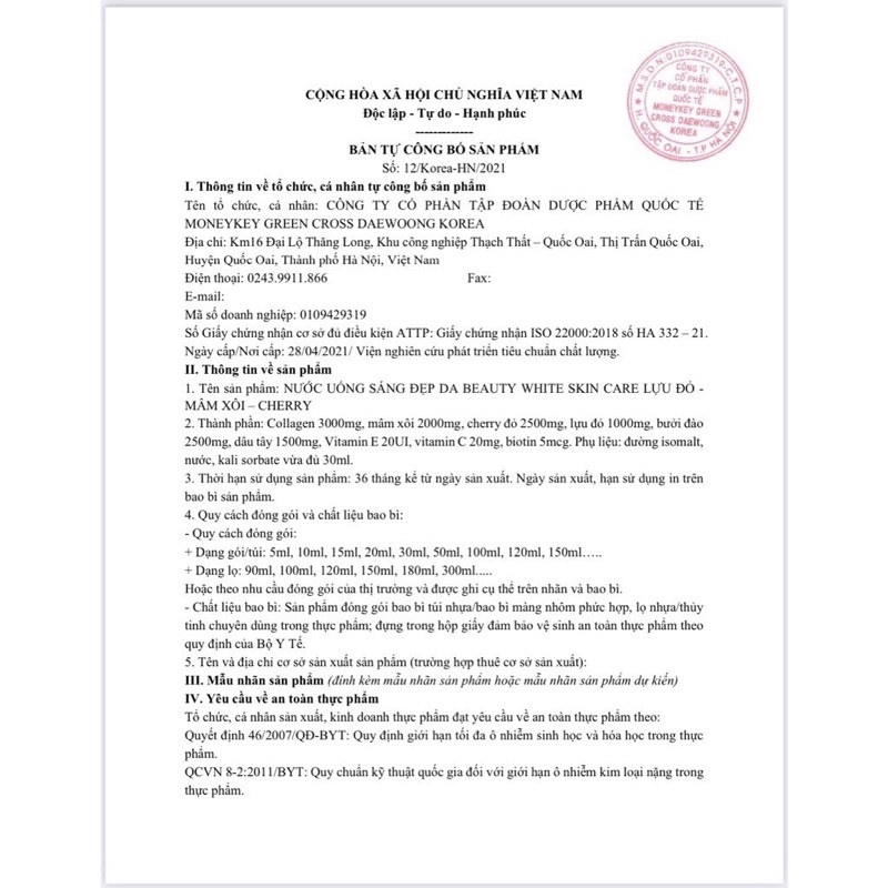 Nước uống đẹp da Collagen công nghệ Nhật, hút nám làm trắng da 1 hộp 10 chai