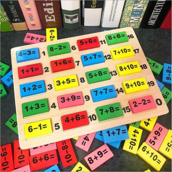 Đồ chơi tính toán trẻ em bộ Domino bảng gỗ tính toán bảng tính toán bộ 110 miếng khối gỗ đồ chơi logic trẻ em học sinh