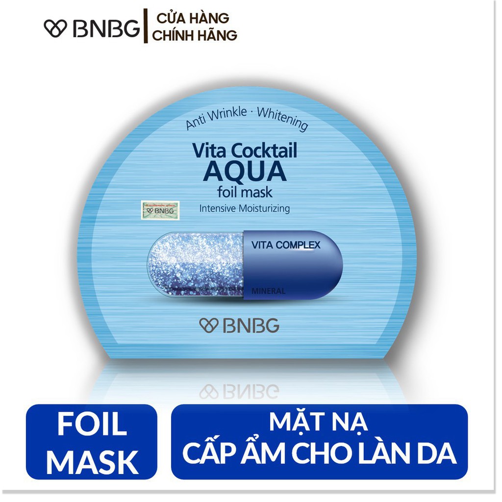 [Mã giảm giá] Combo 5 Mặt nạ lá nguyên khối dưỡng da ẩm mượt BNBG Vita Cocktail Aqua Foil Mask - Moisturizing.màu xanh