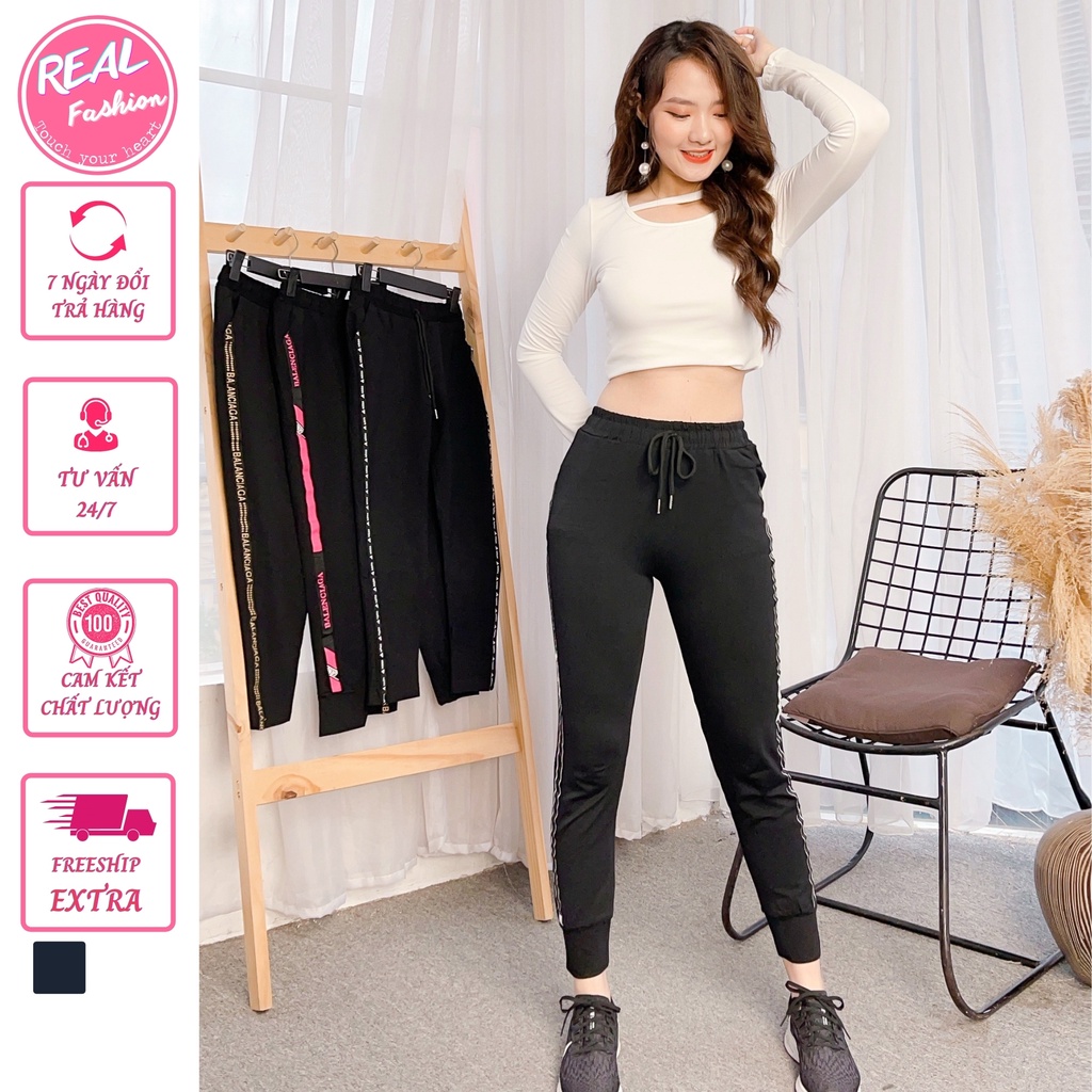 Quần jogger nữ, quần thể thao nữ phối sọc lưng chun co giãn thoải mái,chất liệu dày dặn bigsize đến 85kg- Real Fashion