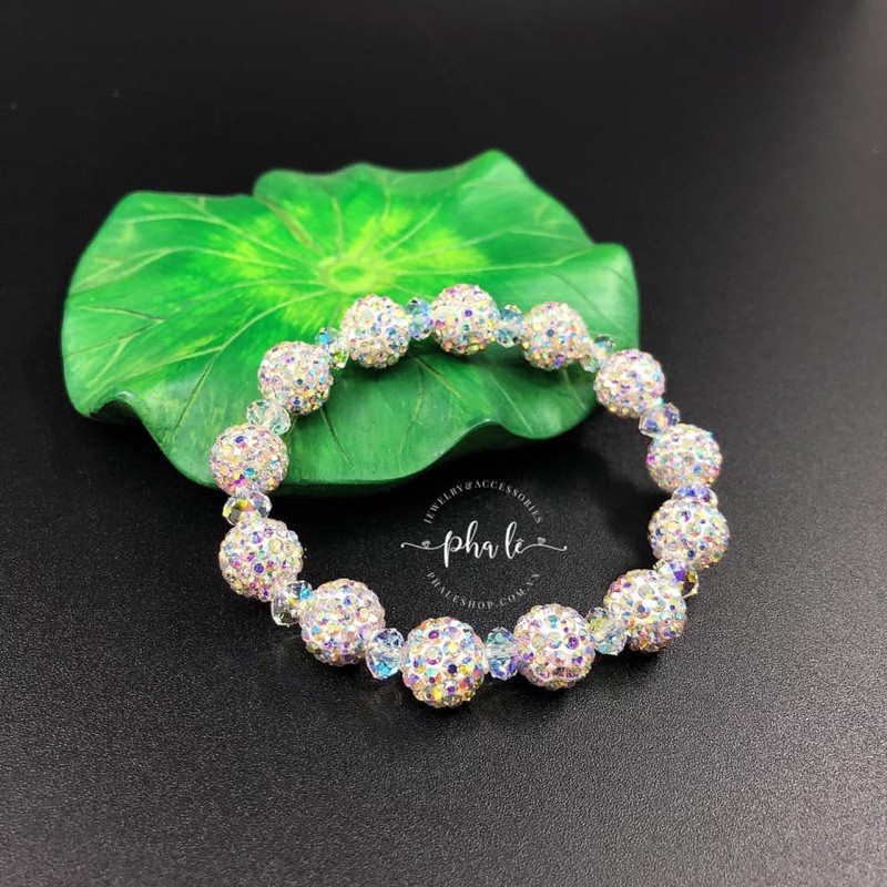 Vòng Tay Pha Lê Tròn Dẹp S06mm Kết Hợp Trái Châu Đính Đá Được Thiết Kế Từ Pha Lê Swarovski
