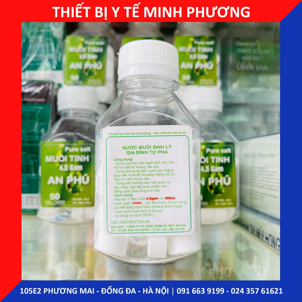 Viên muối tinh sinh lý tự pha AN PHÚ lọ 50 viên làm sạch mắt, mũi, họng
