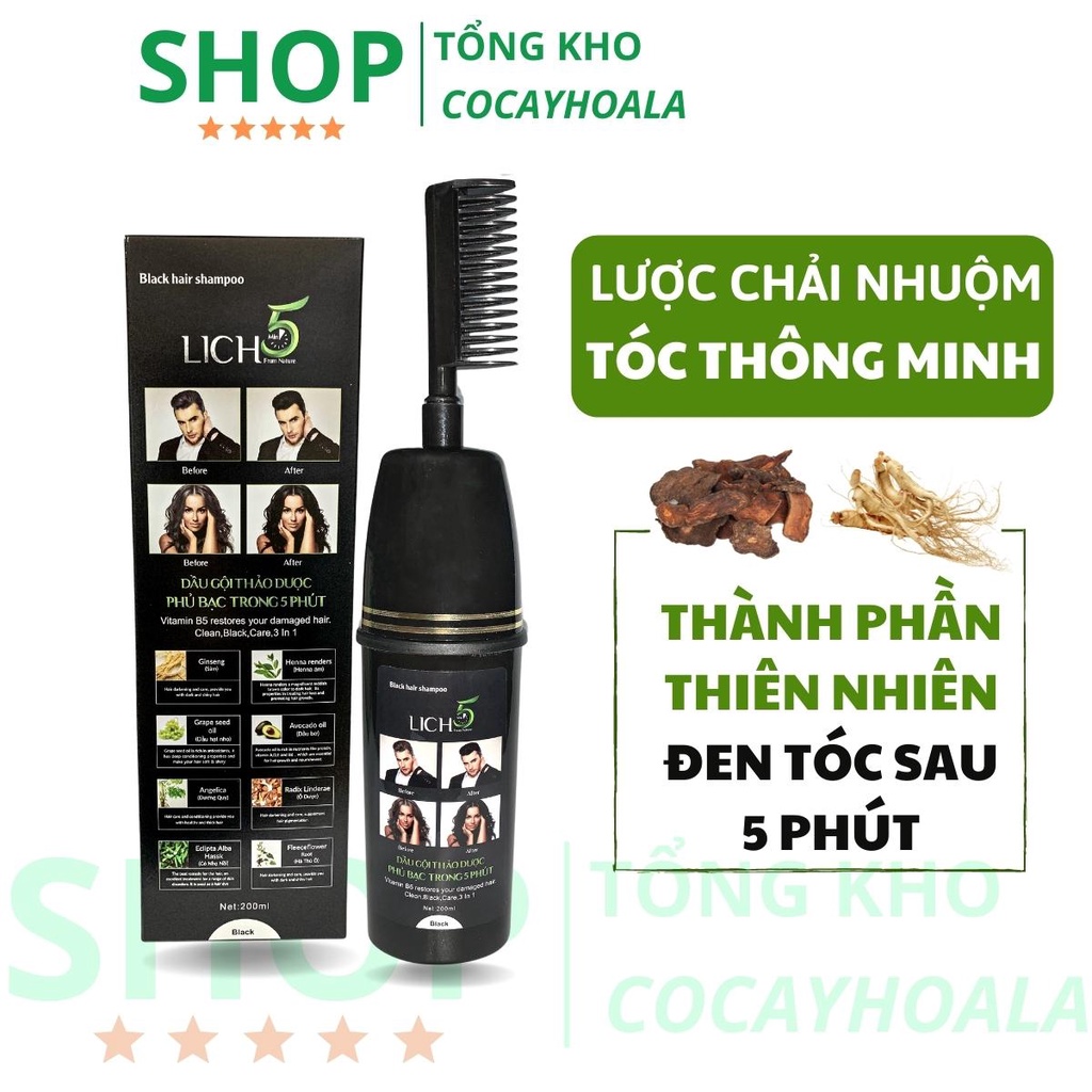 Lược nhuộm tóc thông minh Cocayhoala Lược chải nhuộm tóc phủ bạc thảo dược Lich 5 lên màu đen tóc sau 5 phút 200ml