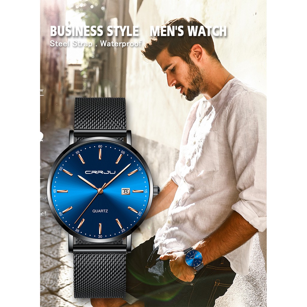 Đồng Hồ Đeo Tay CRRJU 2161 Chuyển Động Thạch Anh Hiển Thị Ngày Chống Thấm Nước Dây Thép Không Gỉ Đơn Giản Thời Trang