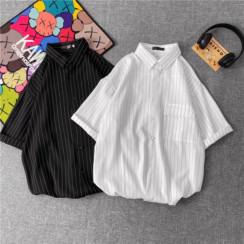 Áo sơ mi tay ngăn cổ bẻ phong cách Hàn Quốc 2 màu size M-3XL