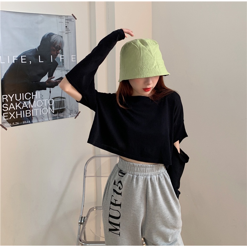 SUXI Áo Thun Dệt Kim Tay Dài Cổ Tròn Lưng Cao Thời Trang Mùa Thu Hàn Quốc Cho Nữ