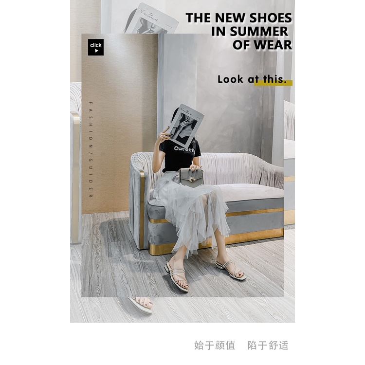 Sandal Đế Thấp Mũi Vuông Thiết Kế Mới Có Size Lớn Từ 41-43 Thời Trang Dành Cho Nữ