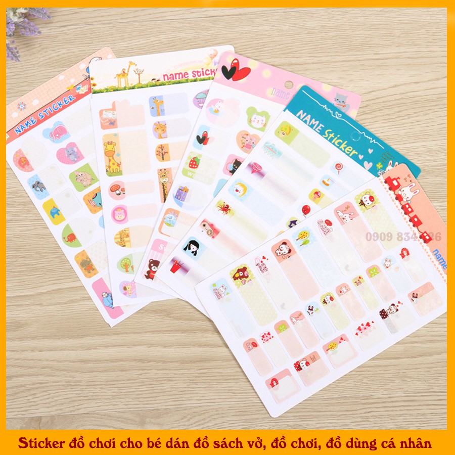 Vỉ 21 Sticker dán nhãn ghi tên sách, vở siêu cute cho bé