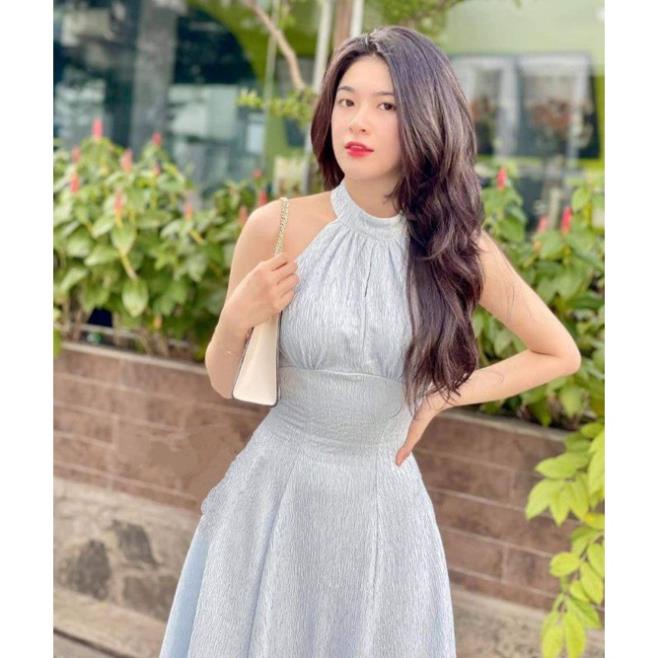 Đầm dự tiệc cổ yếm vải thanh gỗ siêu hot 2021