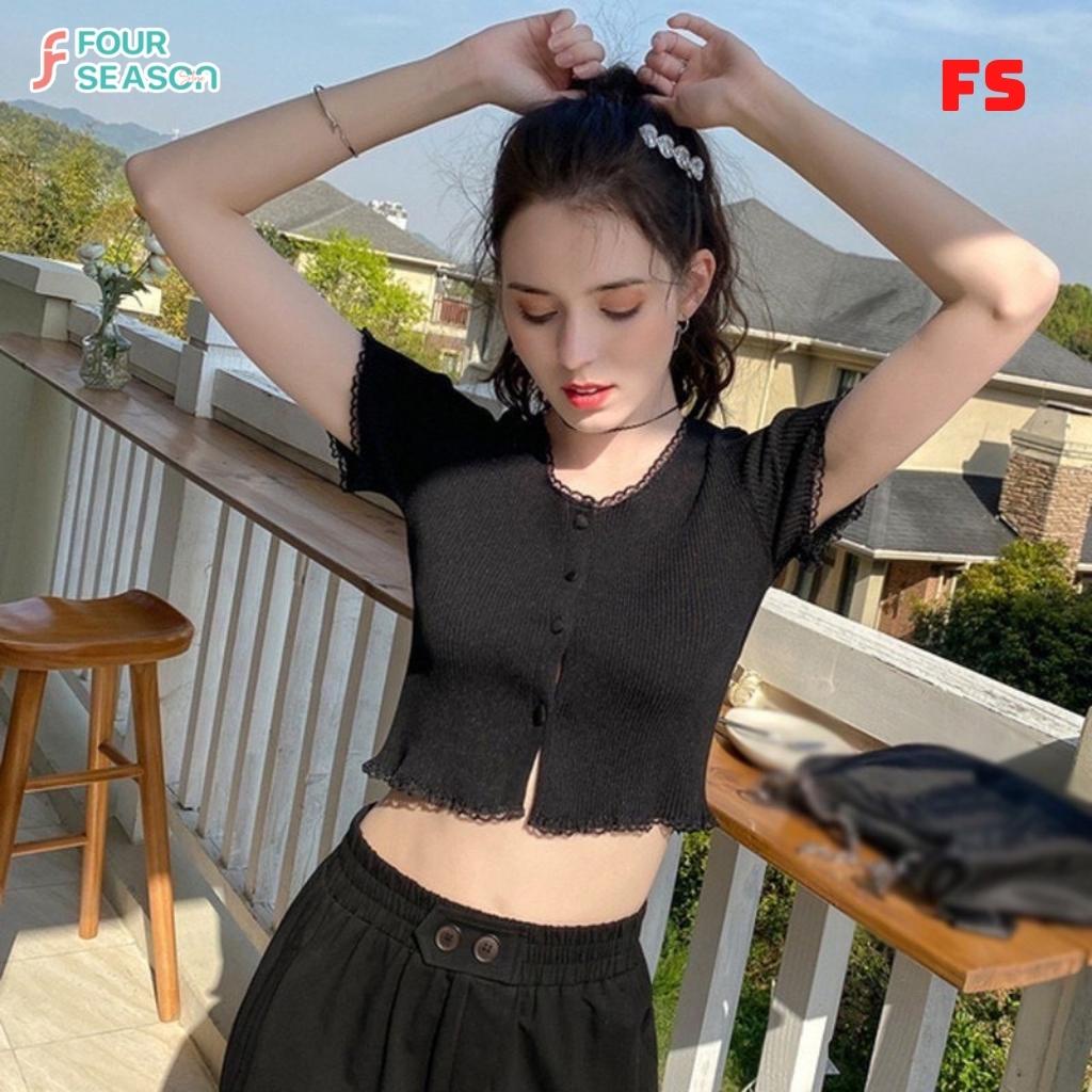 Áo croptop tay ngắn cổ vuông viền ren co giãn ôm body ACT07 4S áo thun nữ hottrend mềm mịn chất lượng