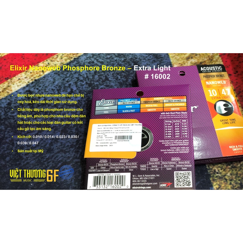 Bộ dây đàn guitar thùng  nhập khẩu chính hãng Elixir