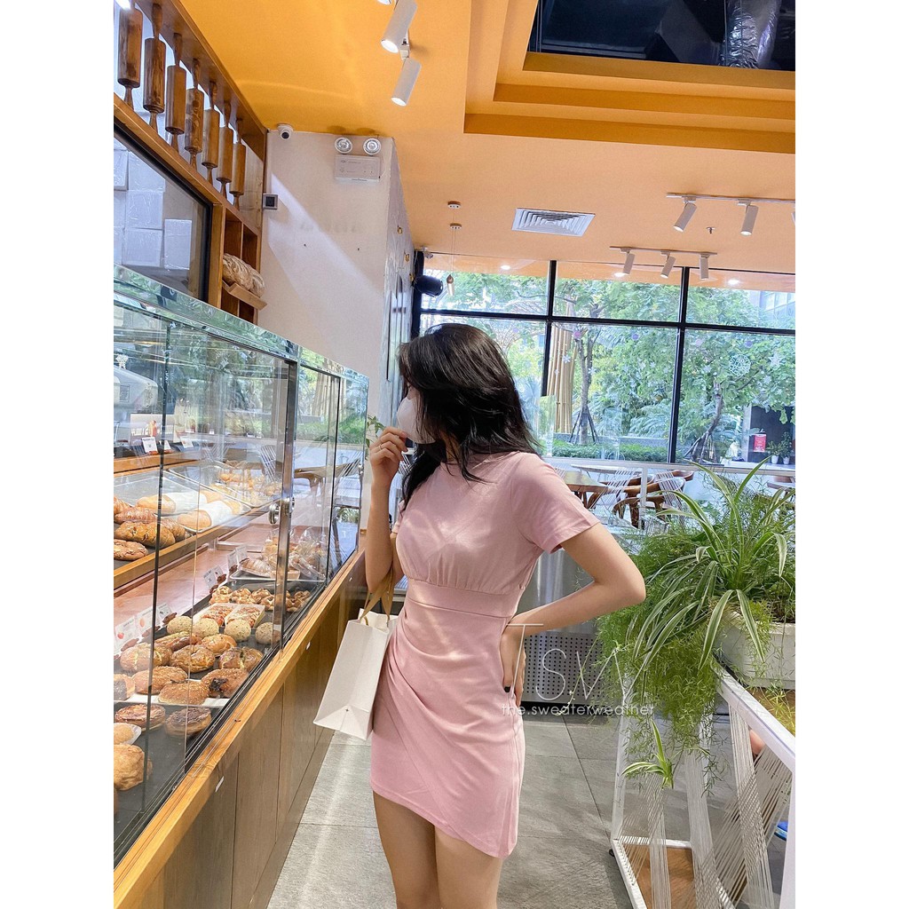 [Mã SKAMA06 giảm 8% tối đa 50K đơn 250K] Váy thun ôm nhún lệch vạt tag Nono (Ảnh thật) | BigBuy360 - bigbuy360.vn