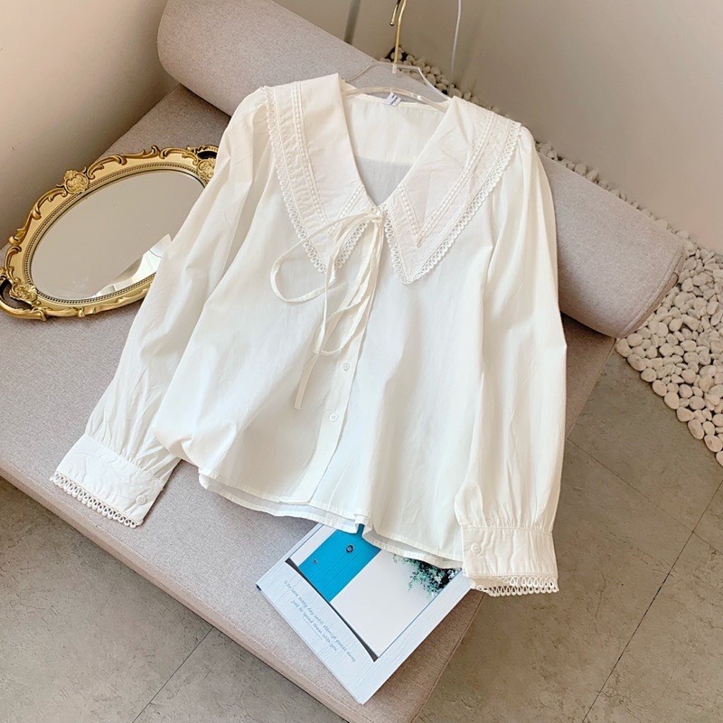 Áo Sơ Mi Nữ form rộng Kiểu Ren Màu Trắng  dài tay ulzzang vintage hàn quốc cao cấp kozoda SM87