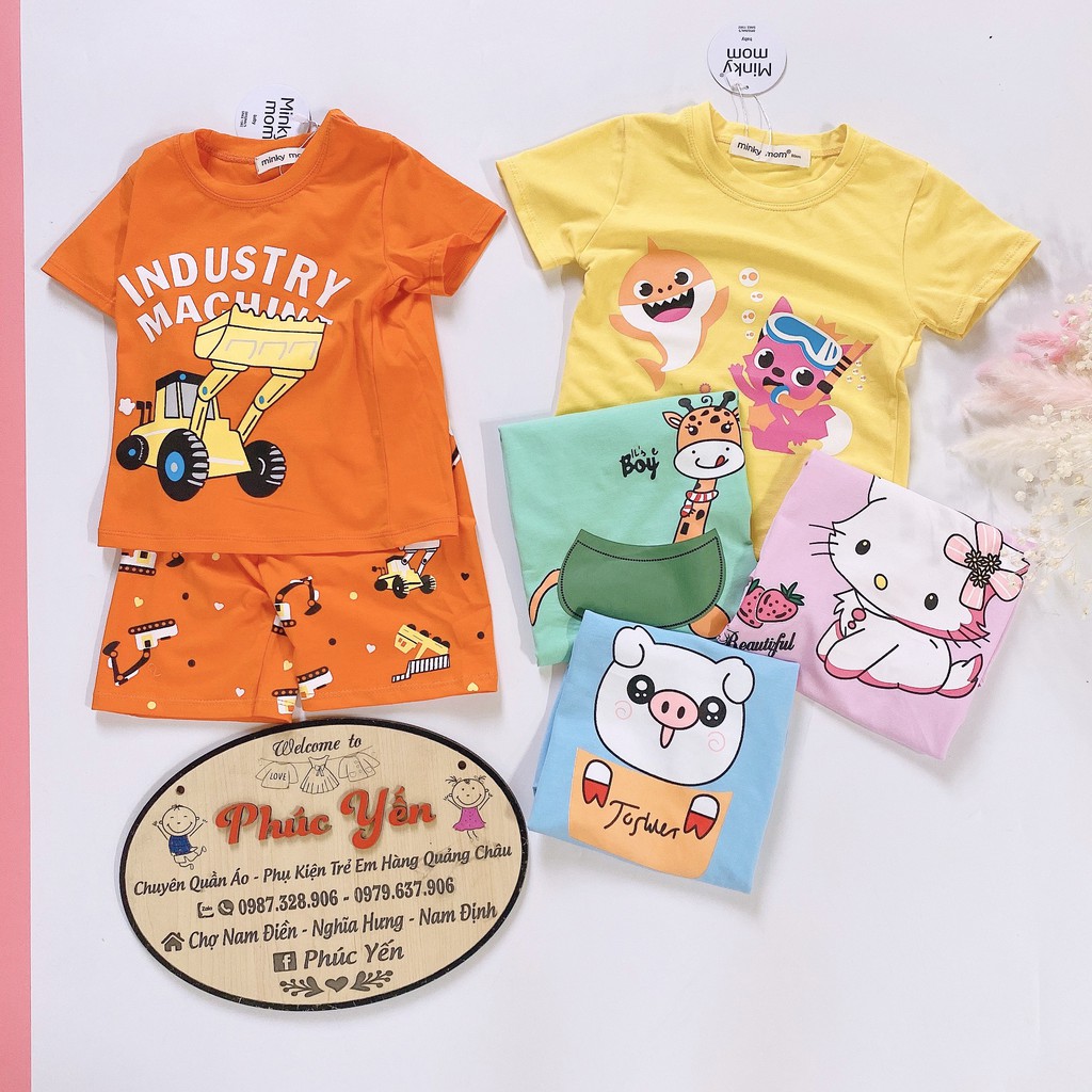 Sale !!! Bộ Cộc Tay Cotton 100% Hàng Minky Mom Họa Tiết Ô Tô Vàng Nền Cam Cho Bé (8-18kg)( 1479) Shop Phúc Yến