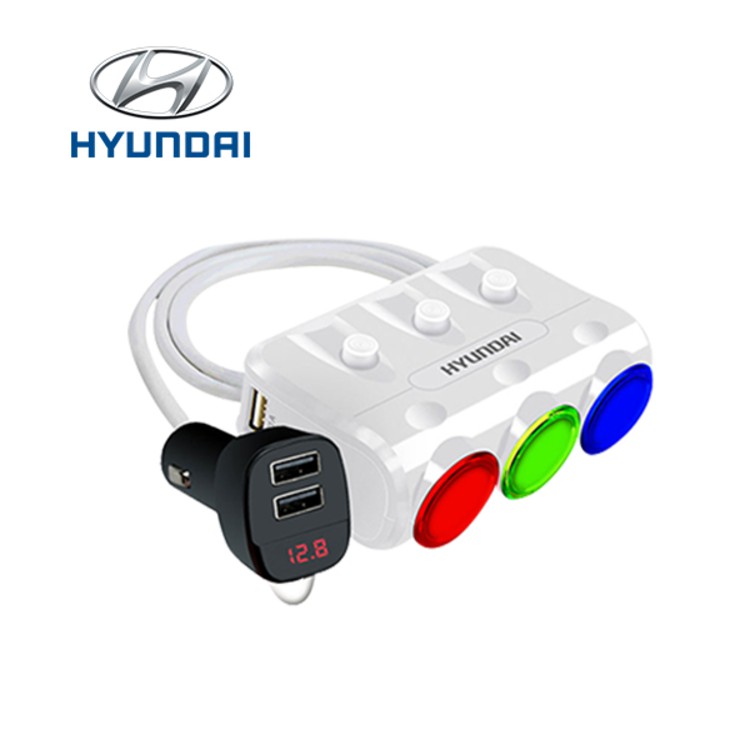 Bộ ChiaTẩu Sạc Chính Hãng Cao Cấp Hyundai Hy-26 (2 cổng USB + 3 tẩu chia, Sạc nhanh Quick 3.0 điện áp 3.1A, Màu đen)