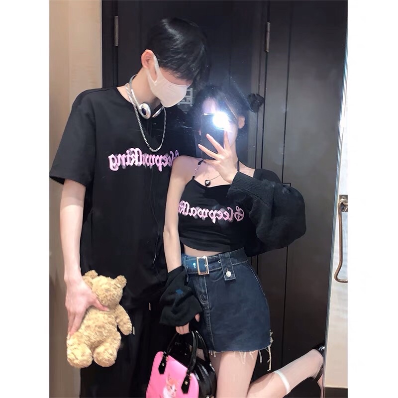 Đồ đôi nam và nữ sét áo yếm kết hợp áo thun nam 1 màu