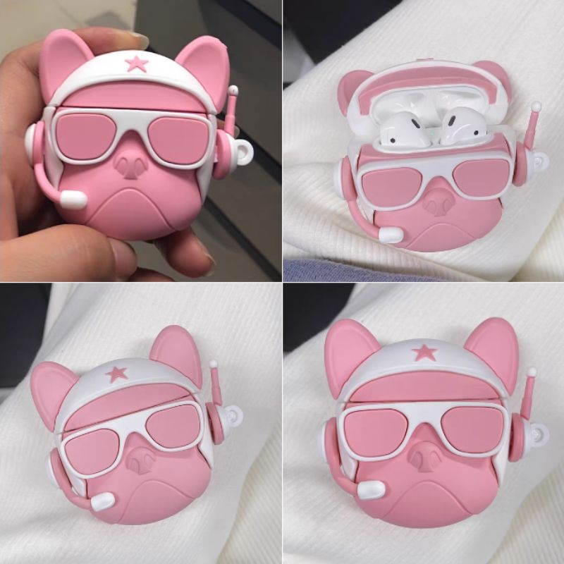 (Order 20 ngày) Case bảo vệ Airpods 1/2 chó bull dog phi công đeo tai nghe headphone EARISE