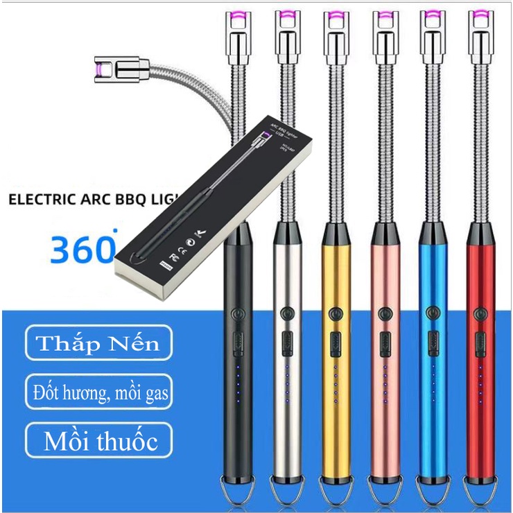 Phụ Kiện Đốt Nến Thơm Cao Cấp Hiển Thị Pin Sạc Điện Qua USB màu đen - Bật Mồi Lửa Cho Nến - TOPKEN TK867 Fullbox