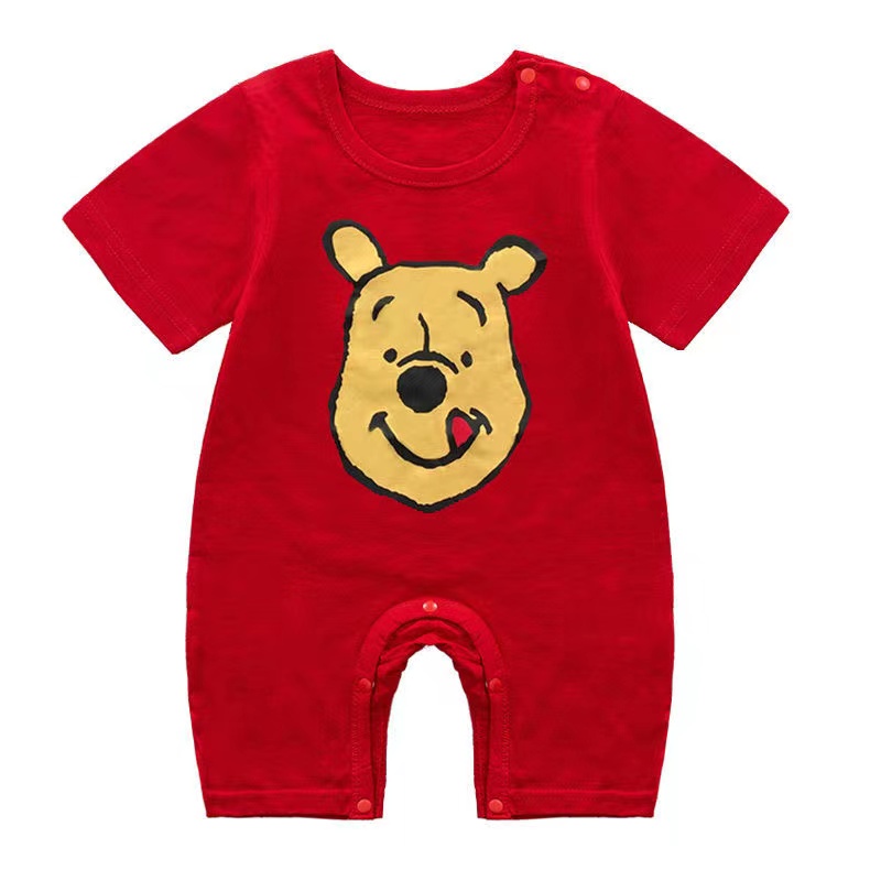 Bộ Áo Liền Quần Tay Ngắn Vải Cotton In Hoạt Hình Thời Trang Mùa Hè Cho Bé