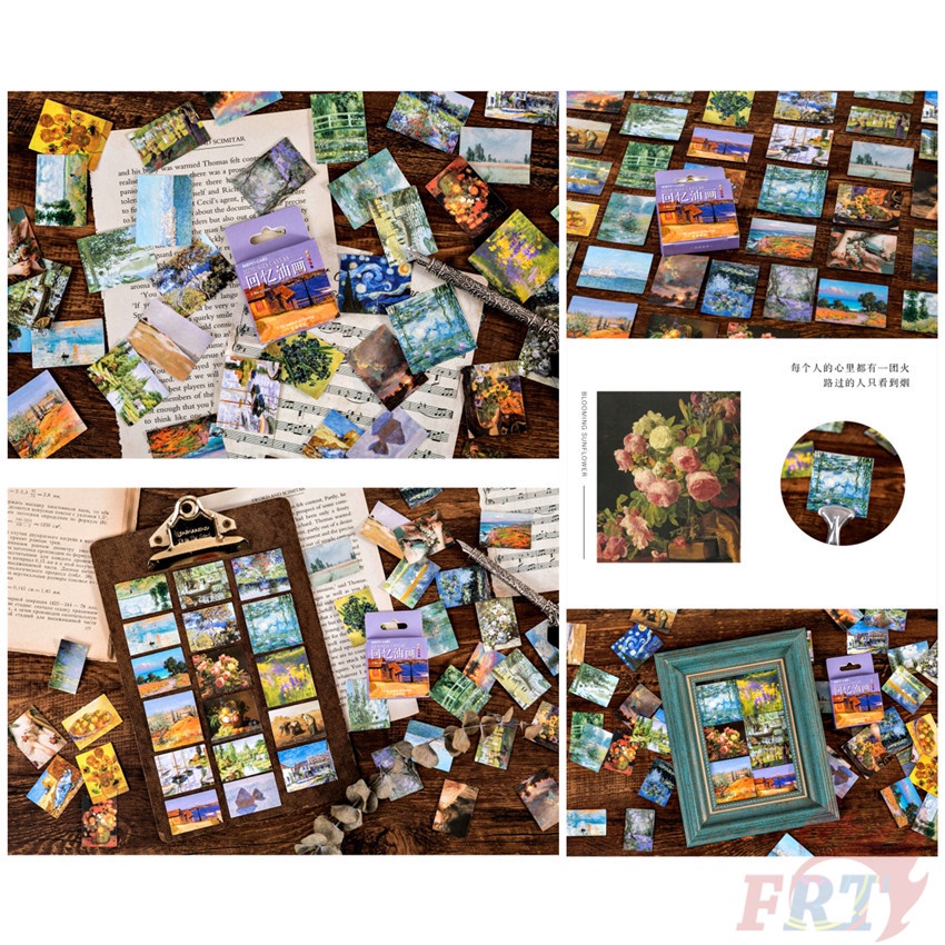 ❉ Sticker Dán Niêm Phong Tranh Sơn Dầu Đẹp Mắt ❉ Hộp 45 Miếng Dán Sticker Trang Trí Sổ Lưu Niệm