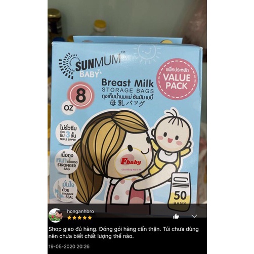 (Mẫu Mới Màu Hồng)Túi Trữ Sữa 250ml Sunmum Thái Lan ( Hộp 50 Túi) 3 Khoá Zip, Túi Mềm Dai Không Rách Không Bục
