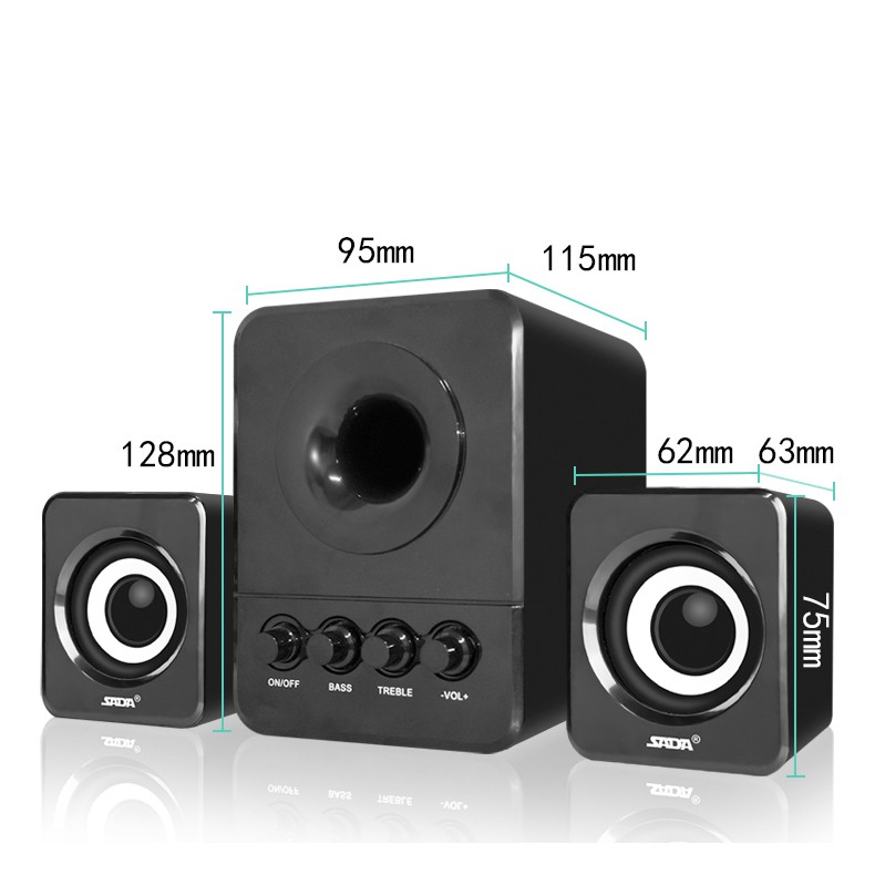 Bộ 3 Loa Nghe Nhạc Máy Vi Tính 2.1 SADA D-203 Âm Thanh Super Bass Dùng Cho Cả PC, Laptop Nghe Nhạc Siêu Hay