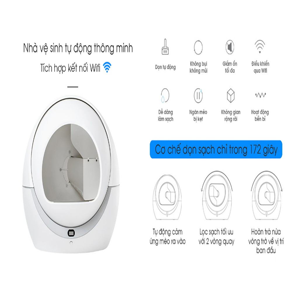 Nhà vệ sinh cho mèo tự động PETREE có kết nối wifi, Máy Dọn Phân Mèo Tự Động (tặng túi đựng và tấm lót sàn)