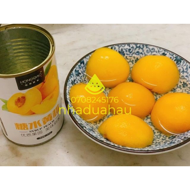 Một lon đào vàng ngâm syrup đường phèn Hongqiao Hongkong lon 428g