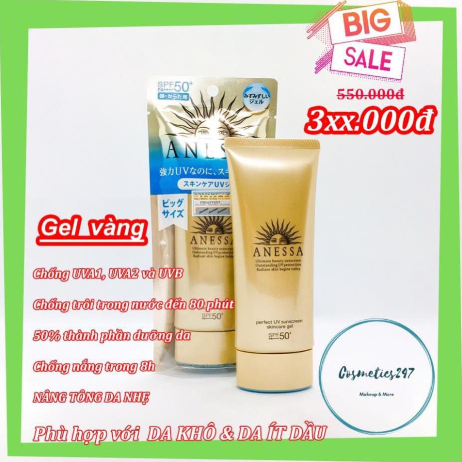 Kem chống nắng Anessa Perfect UV Sunscreen Skincare Milk SPF 50+ PA++ dành cho Da Dầu & Da Dầu Mụn màu vàng  60ml & 20ml