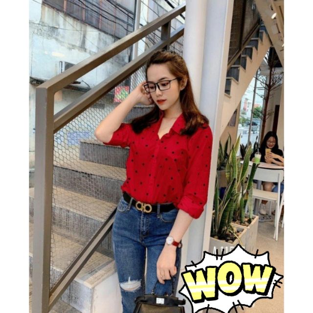 Áo sơ mi nữ chấm bi