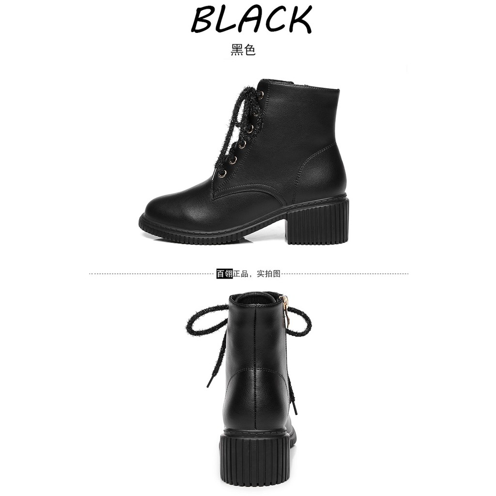 Giày bốt Martin phong cách Hàn Quốc gót thô đế cao 5cm khoá kéo màu trơn | BigBuy360 - bigbuy360.vn