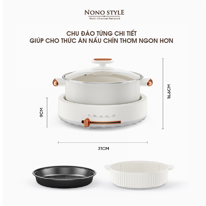 Nồi Lẩu Nướng Điện Đa Năng Nonostyle 5L, 1350W, Bảo Hành 12 Tháng