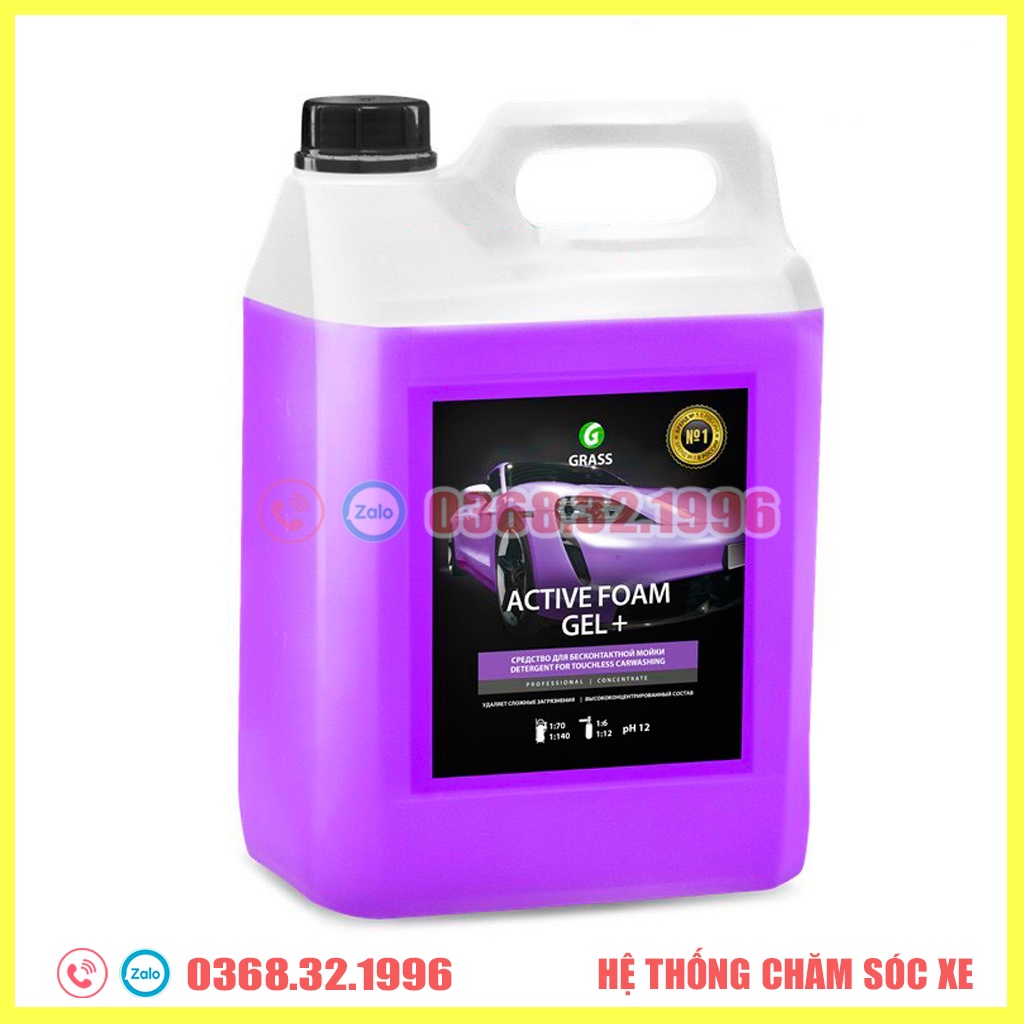 Dung Dịch Rửa Xe Không Chạm - Nước Rửa Xe Ô tô, Xe Máy Grass Active Foam GEL- 5L (hàng chính hãng)Tặng 02 khăn lau xe