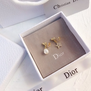 DIOR Bông tai mạ bạc 925 thiết kế đơn giản thời trang cho nữ