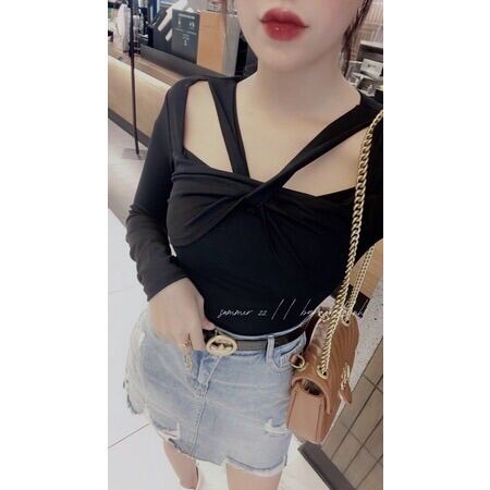 ÁO KIỂU thun nữ tay dài xoắn ngực chất zip thái cao cấp 40-55kg