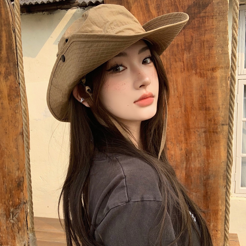 Nón Tai Bèo Vải Mỏng Thoáng Khí Phong Cách Cao Bồi Phương Tây Thời Trang Mùa Hè Cho Nữ